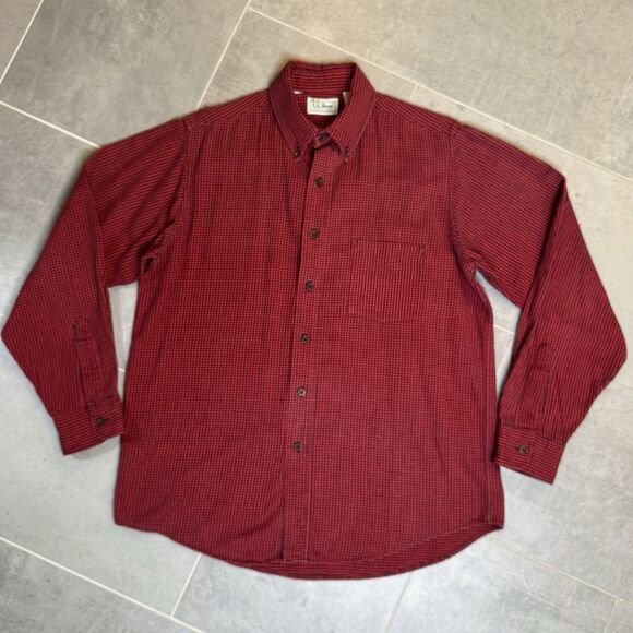 Vtg L.L. Bean Made in USA Freeport Flannel Shirt Medium Red Black Check Plaid - Picture 4 of 10
